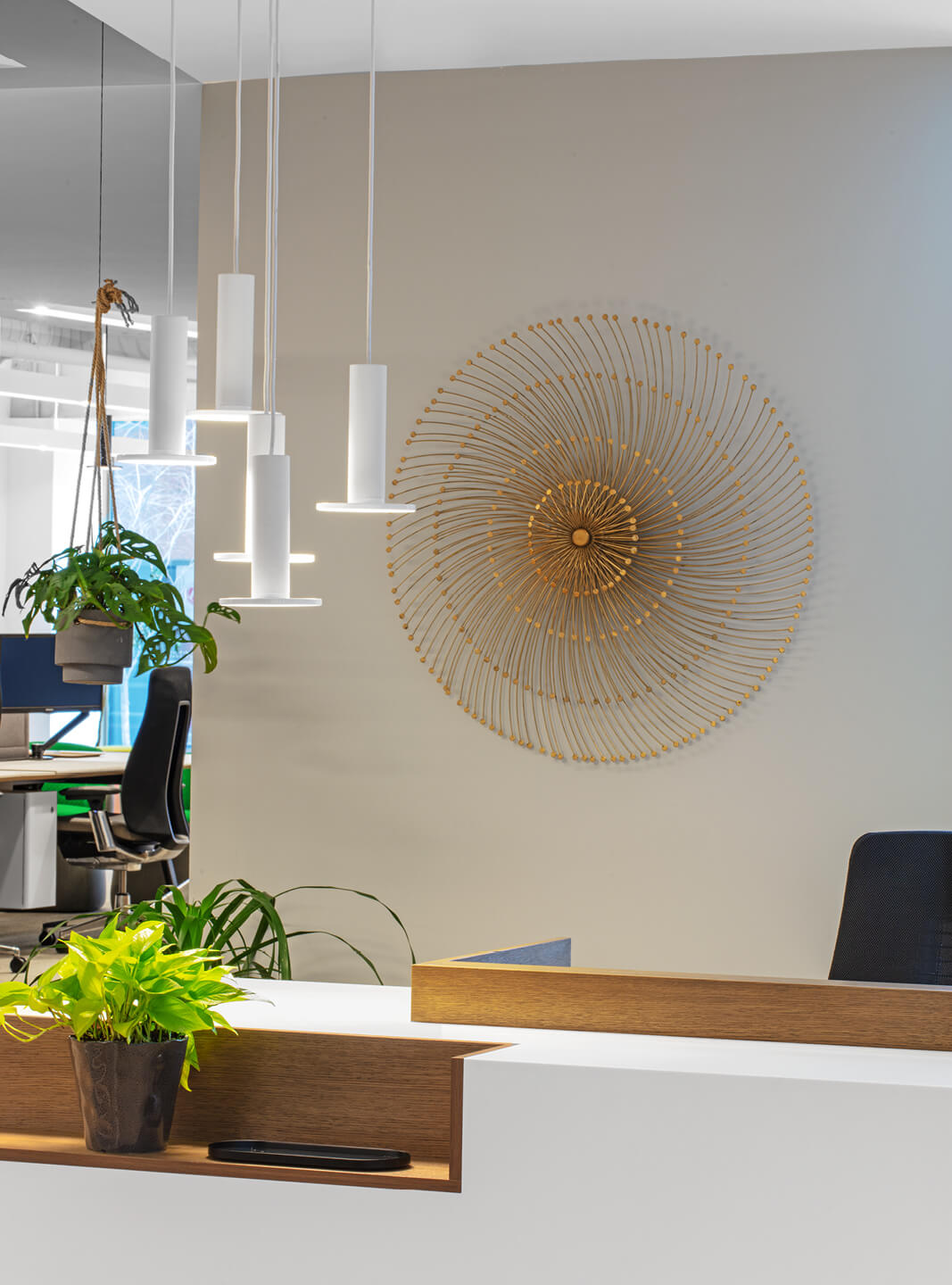 Haworth Pablo Pardo Designer lights above office front desk