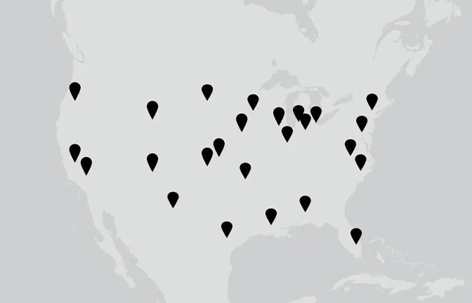 Map depicting Haworth dealers