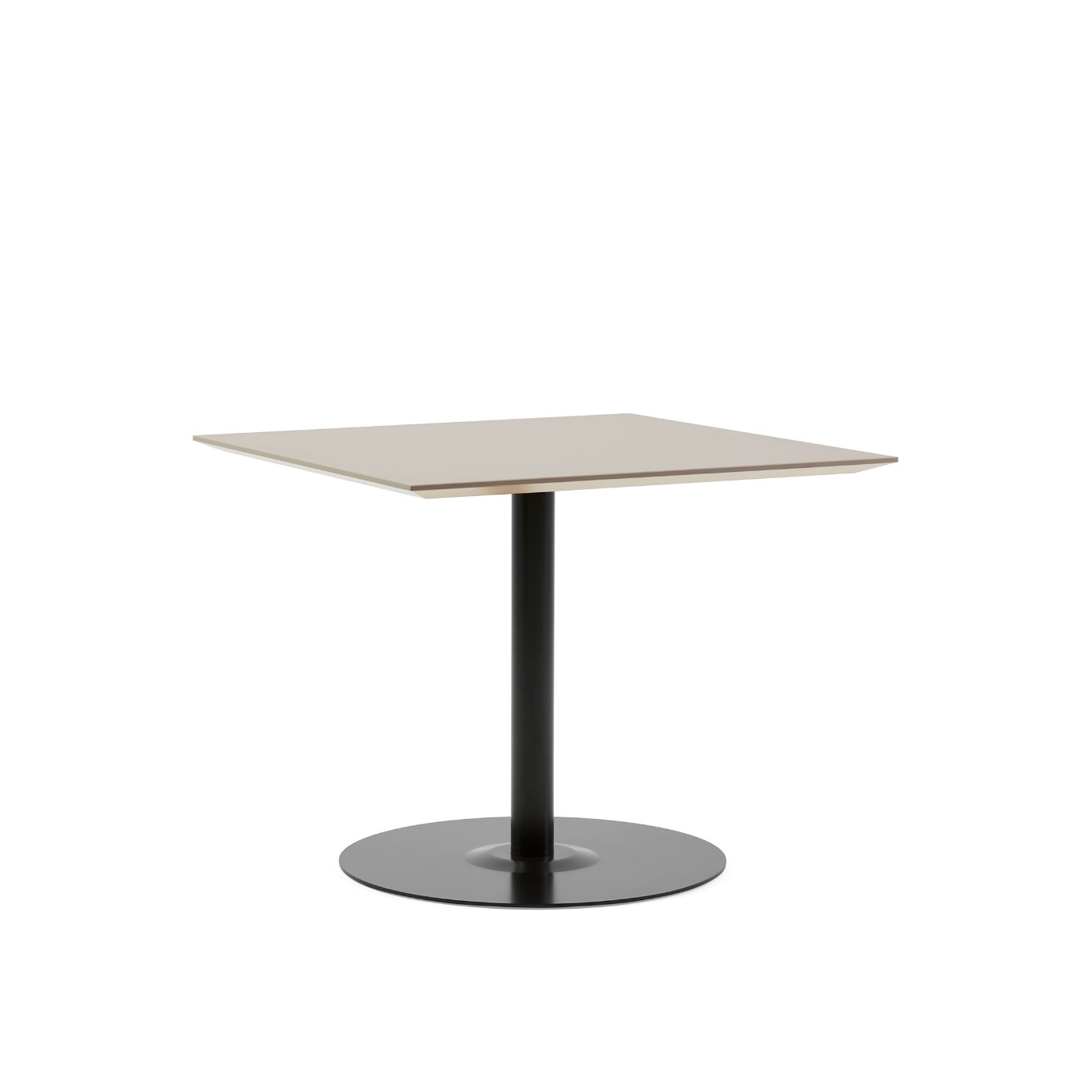 Haworth Jive Whitesweep table with rectangular top and circular black base