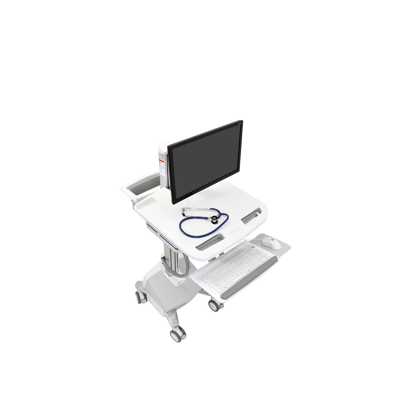 Haworth StyleView Powered Medical Cart Accessories in white and adjustable height with wheels