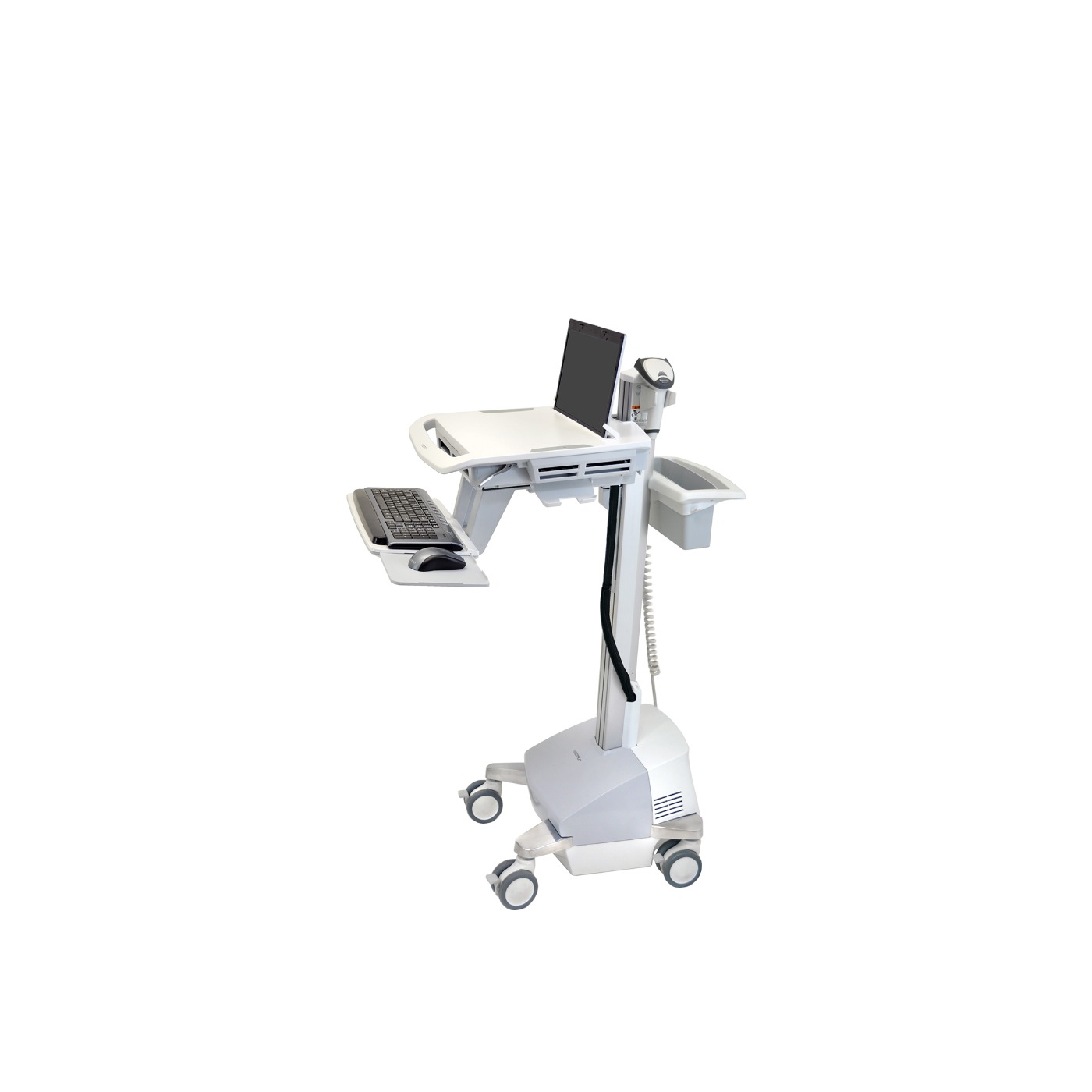 Haworth StyleView Powered Medical Cart Accessories in white and adjustable height with wheels