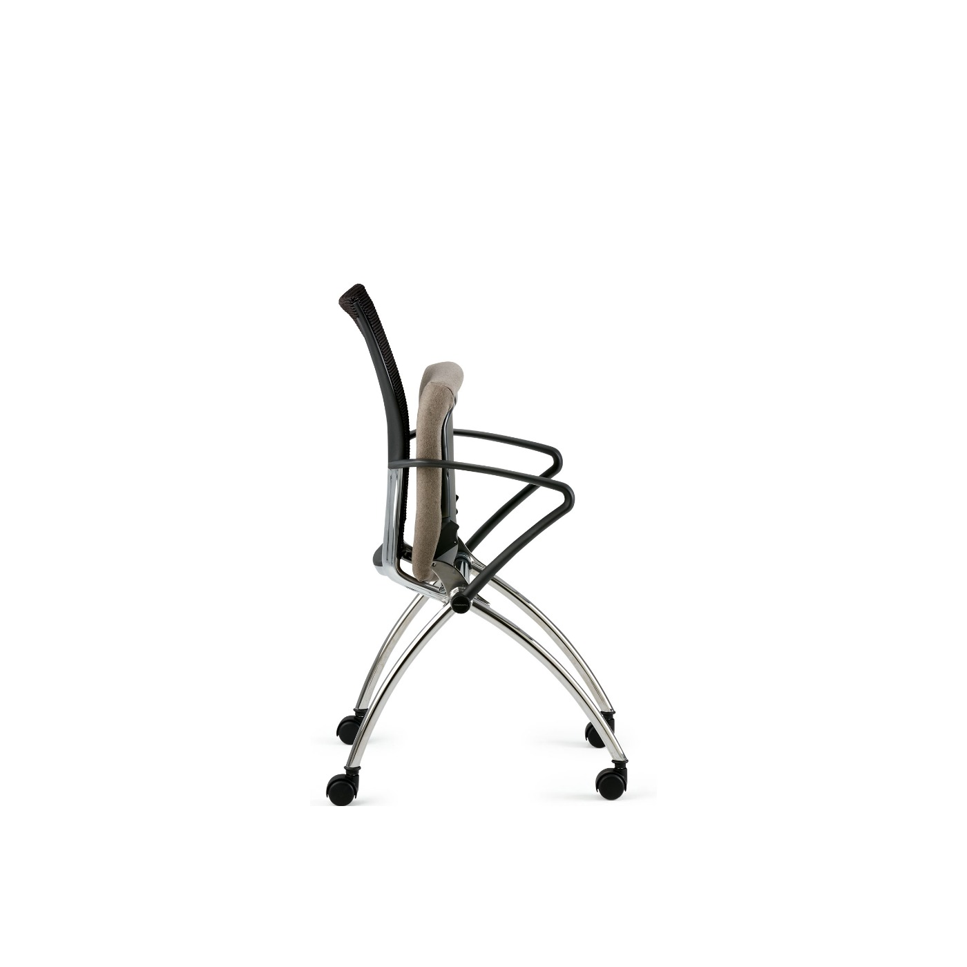 X99 Seminar with gray seat and black back whitesweep side view and folded