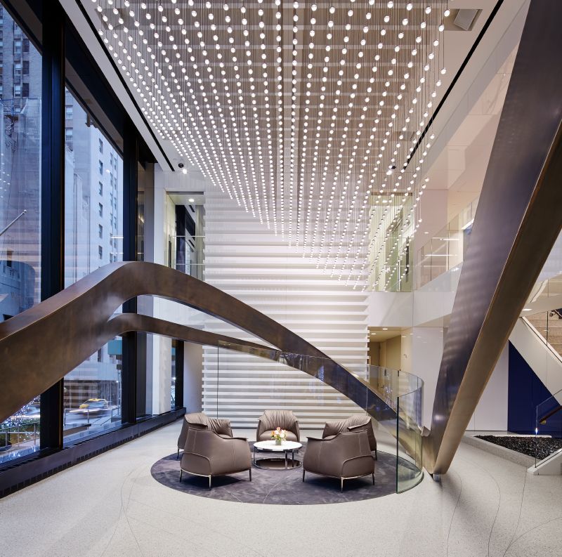  Hotel lobby using Haworth Archibald bronze leather lounge chairs