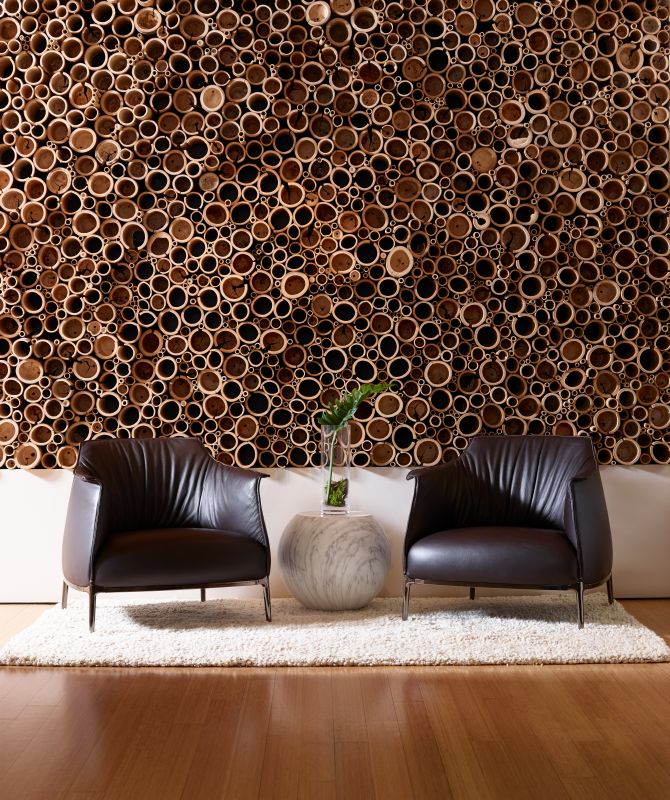 Haworth Archibald brown leather lounge chair with wood backdrop