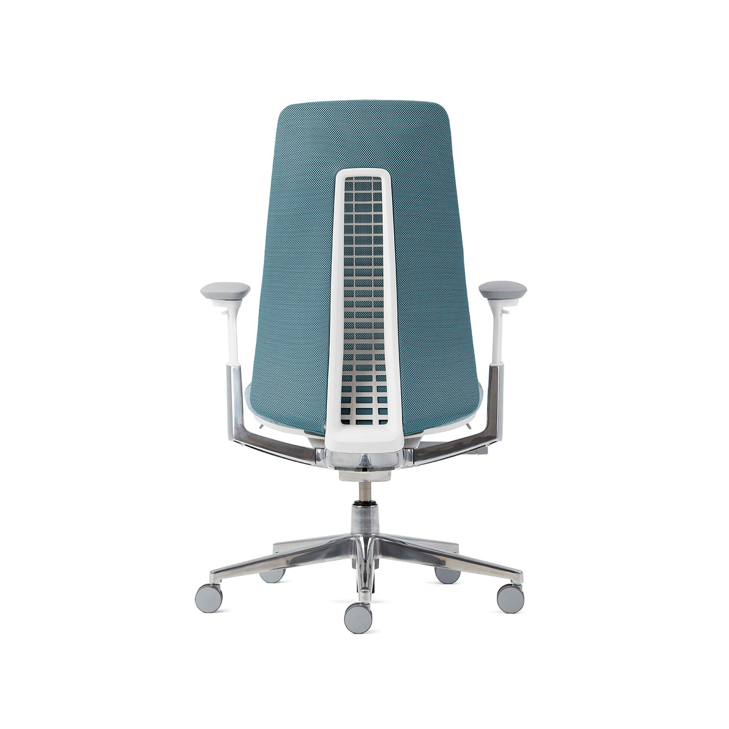 Haworth Fern Task chair in blue upholstery back view