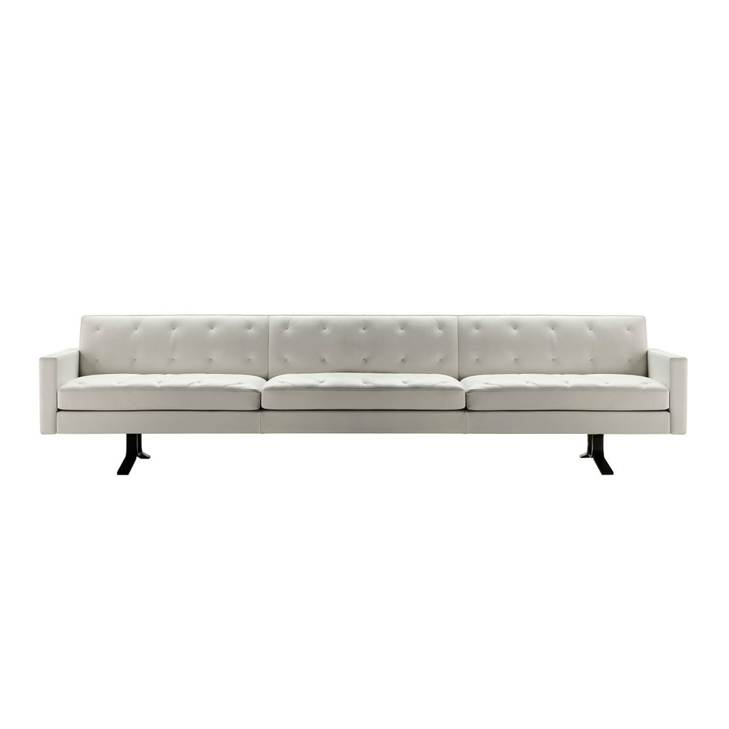 Haworth Kennedee three seater lounge sofa in white leather with metal legs