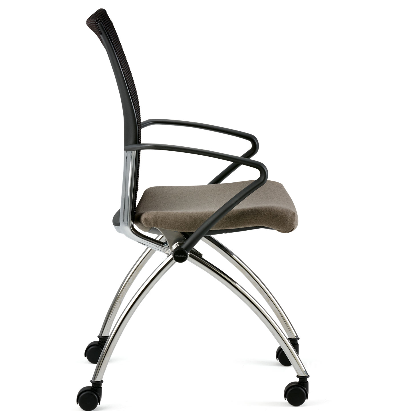 X99 Seminar with gray seat and black back whitesweep side view