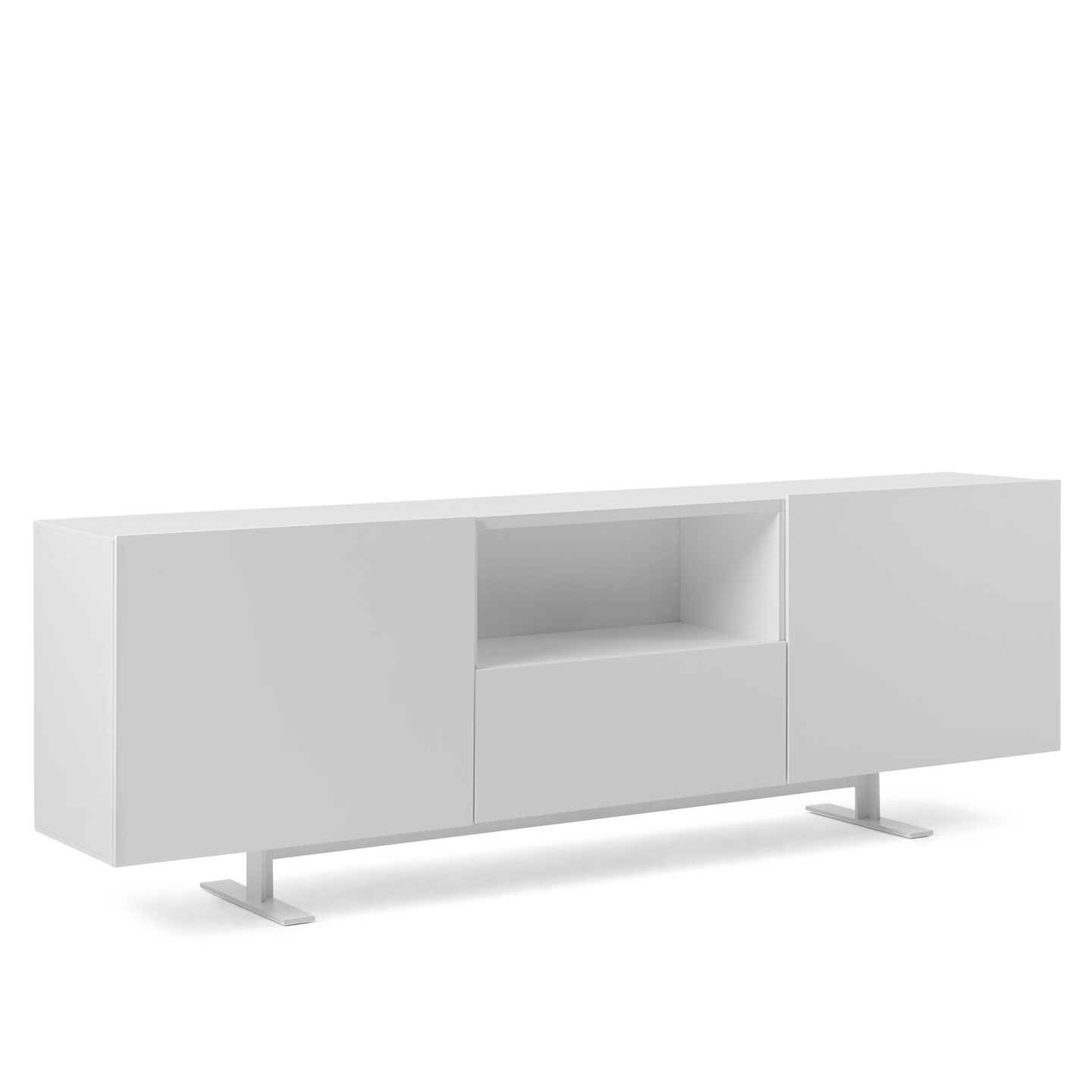 Luxor Credenza in white with open shelf. 