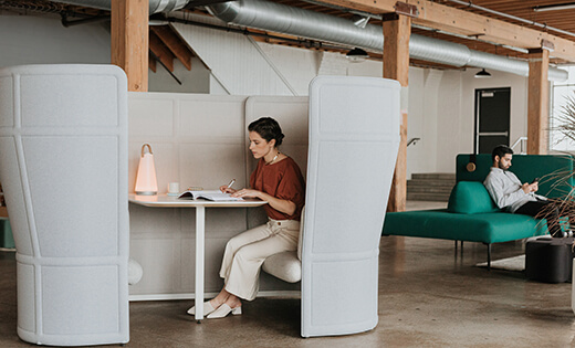 Haworth 3 Leadership Priorities Spark Employee sitting in private space working